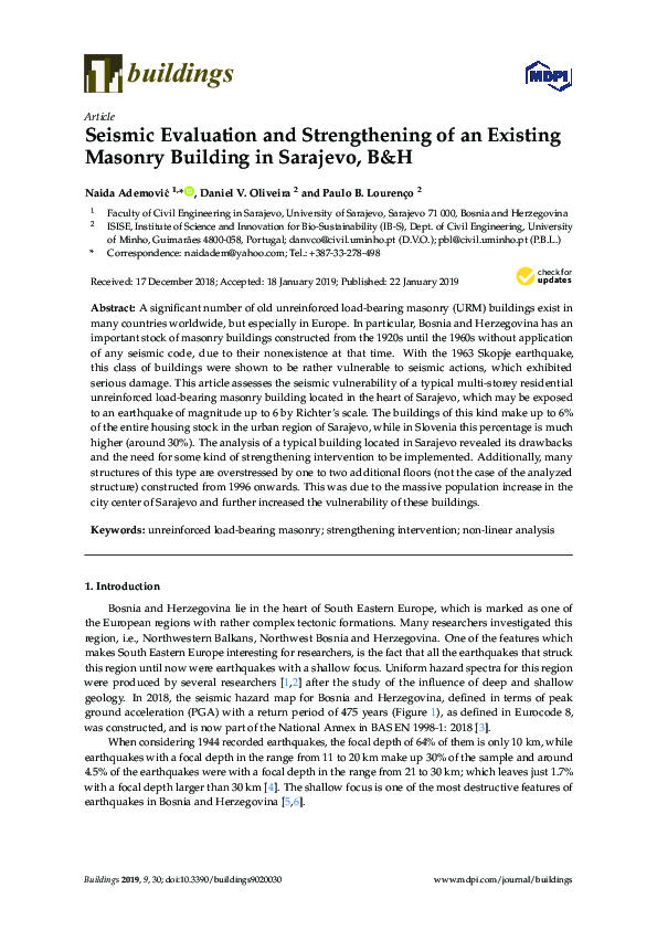 (PDF) Seismic Evaluation and Strengthening of an Existing Masonry ...