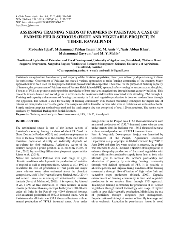 (PDF) Assessing Training Needs of Farmers in Pakistan: A Case of Farmer ...