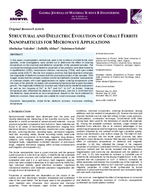 (PDF) Structural and Dielectric Evolution of Cobalt Ferrite
