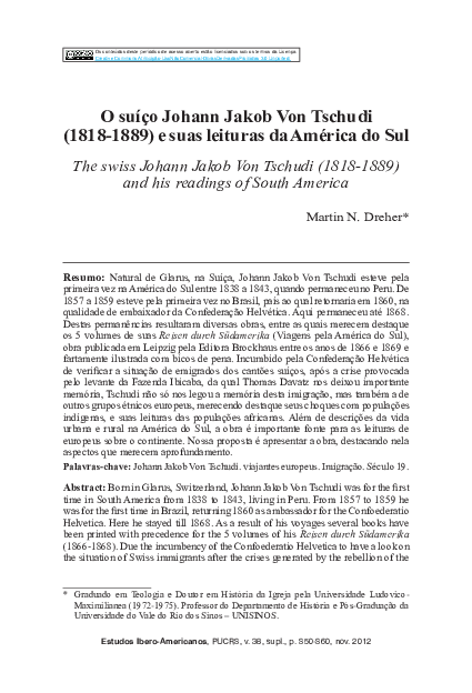 (PDF) O suíço Johann Jakob Von Tschudi (18181889) e suas leituras da