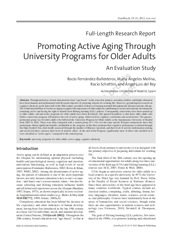 (PDF) Promoting Active Aging Through University Programs for Older Adults