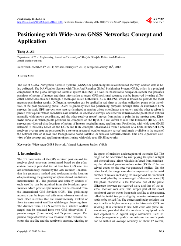 (PDF) Positioning with Wide-Area GNSS Networks: Concept and Application