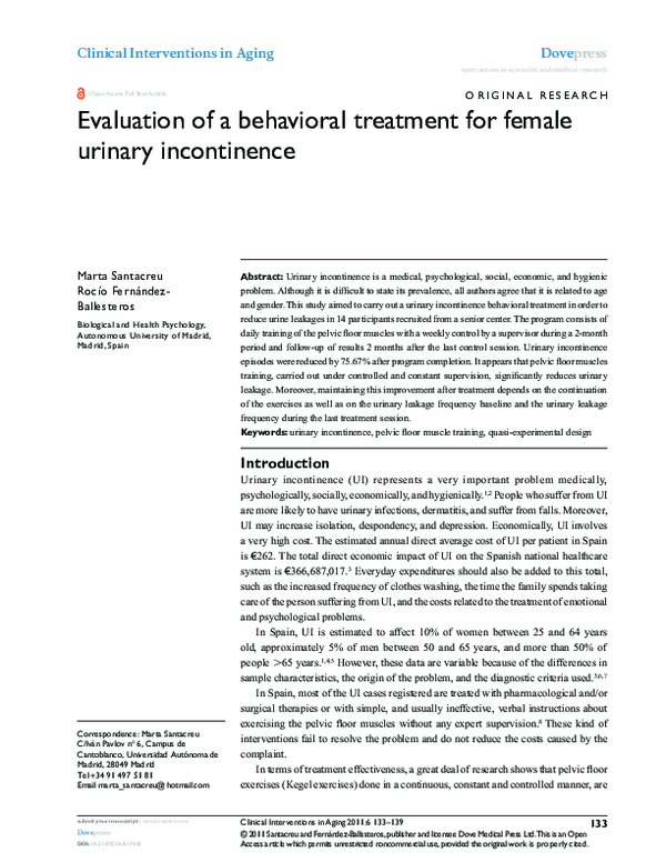 (PDF) Evaluation of a behavioral treatment for female urinary incontinence