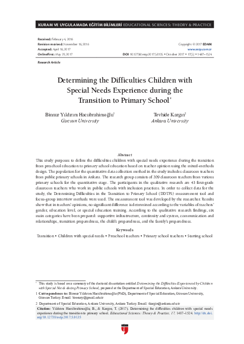 (PDF) Determining the Difficulties Children with Special Needs ...
