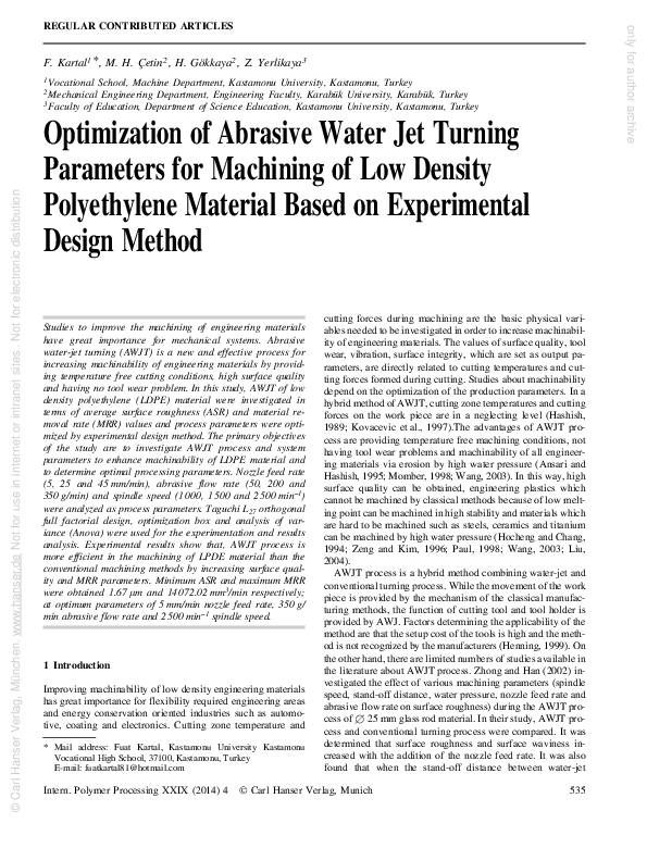 (PDF) Optimization of Abrasive Water Jet Turning Parameters for ...