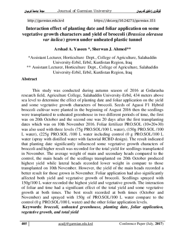 (PDF) Interaction effect of planting date and foliar application on ...