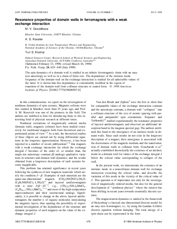 (PDF) Resonance properties of domain walls in with a weak