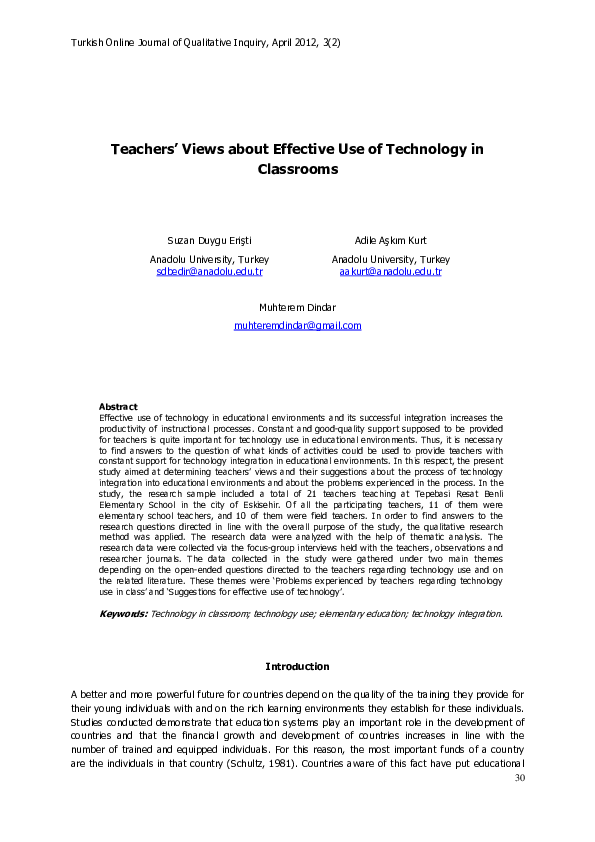 (PDF) Teachers' Views about Effective Use of Technology in Classrooms