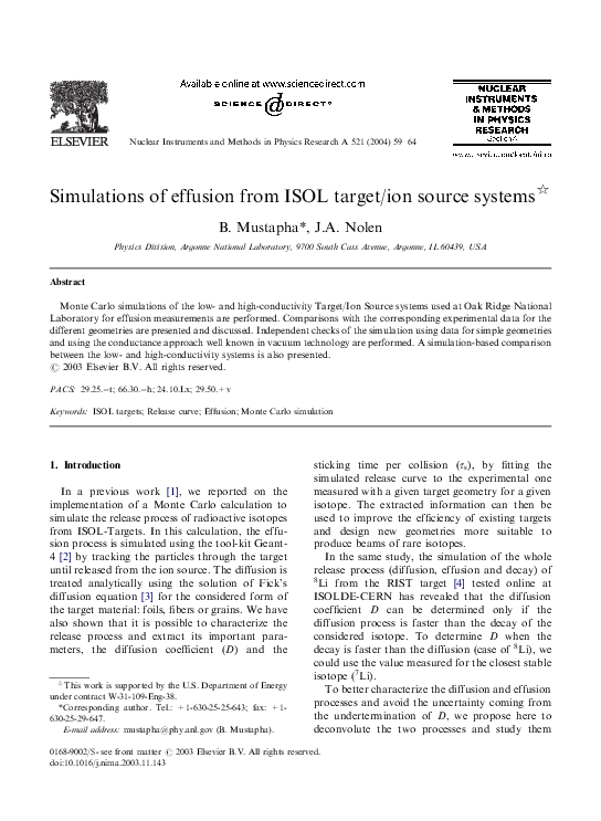 (PDF) Simulations of effusion from ISOL target/ion source systems