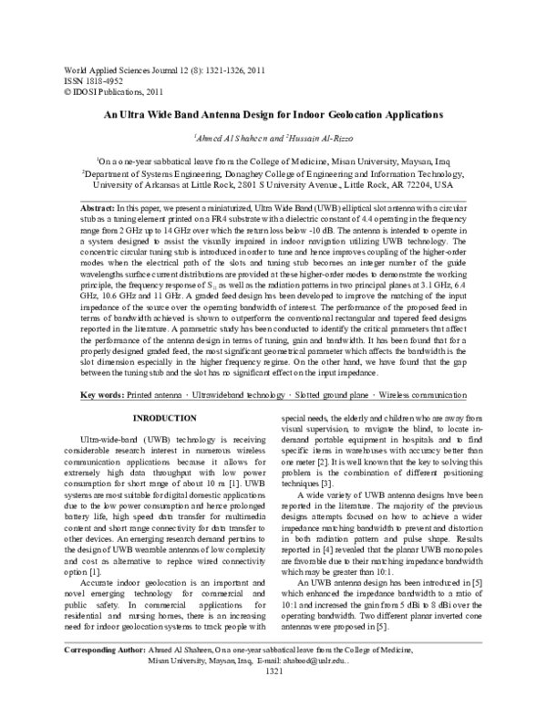 (PDF) An Ultra Wide Band Antenna Design for Indoor Geolocation Applications