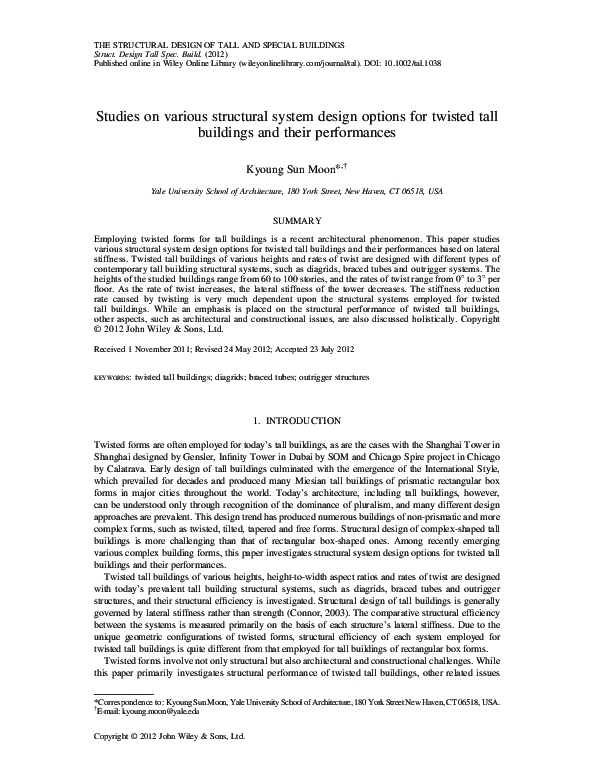 (PDF) Studies on various structural system design options for twisted ...