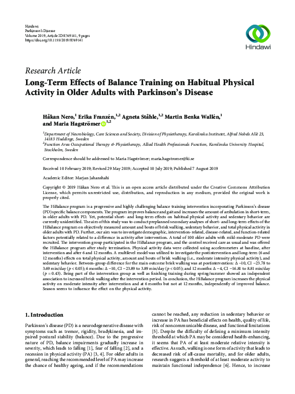 (PDF) Long-Term Effects of Balance Training on Habitual Physical ...