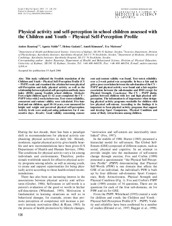 (PDF) Physical activity and self-perception in school children assessed ...