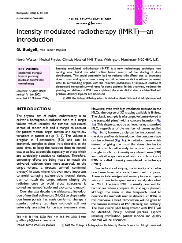 (PDF) Intensity modulated radiotherapy (IMRT)—an introduction
