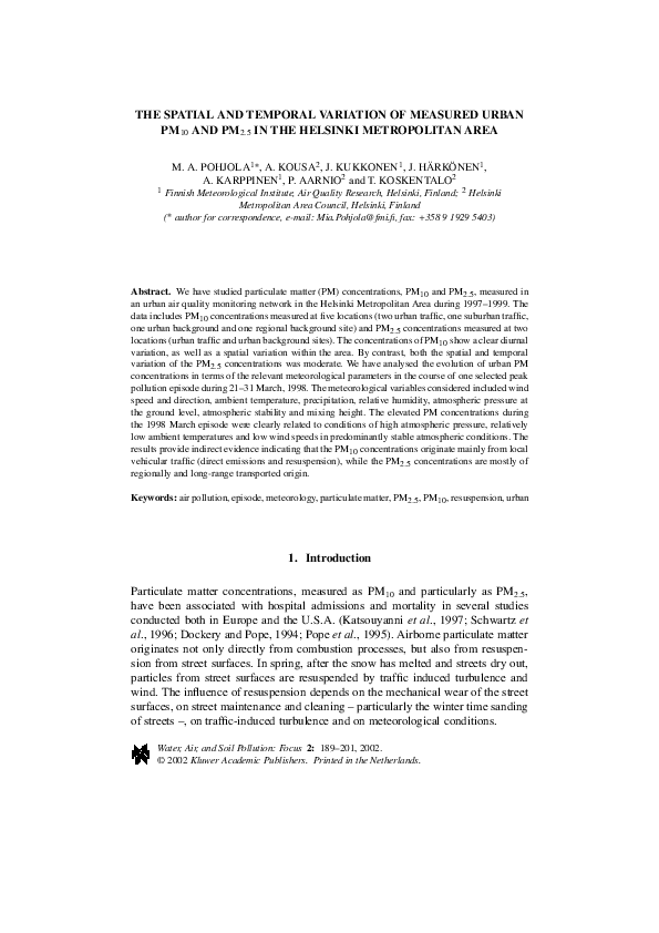 (PDF) The Spatial and Temporal Variation of Measured Urban PM10 and PM2 ...