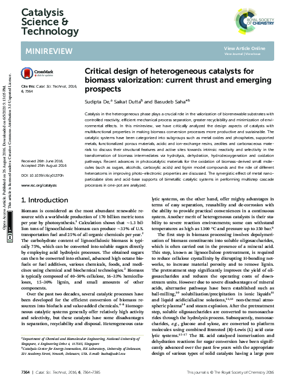(PDF) Critical design of heterogeneous catalysts for biomass ...