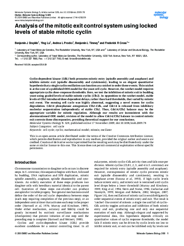 (PDF) Analysis of the mitotic exit control system using locked levels ...