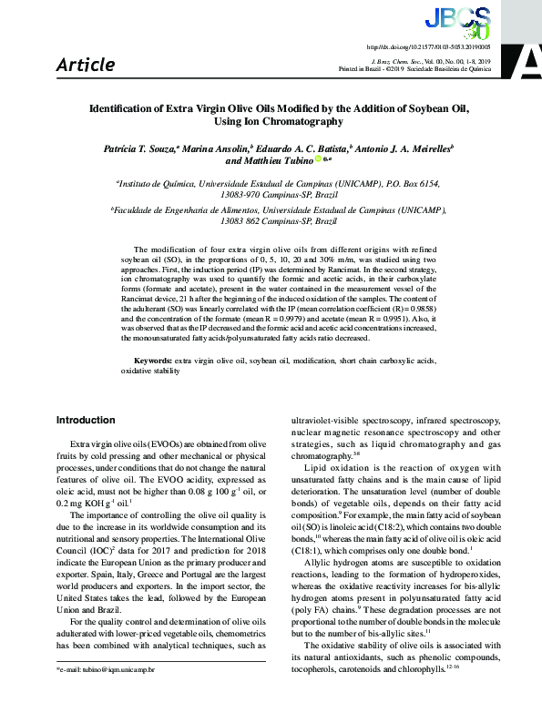 (PDF) Identification of Extra Virgin Olive Oils Modified by the ...