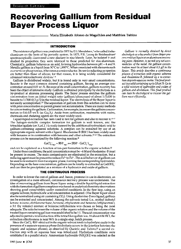 (PDF) Recovering gallium from residual bayer process liquor