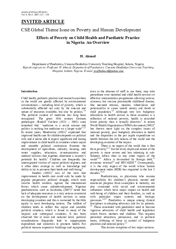 (PDF) Effects of poverty on child health and paediatric practice in ...