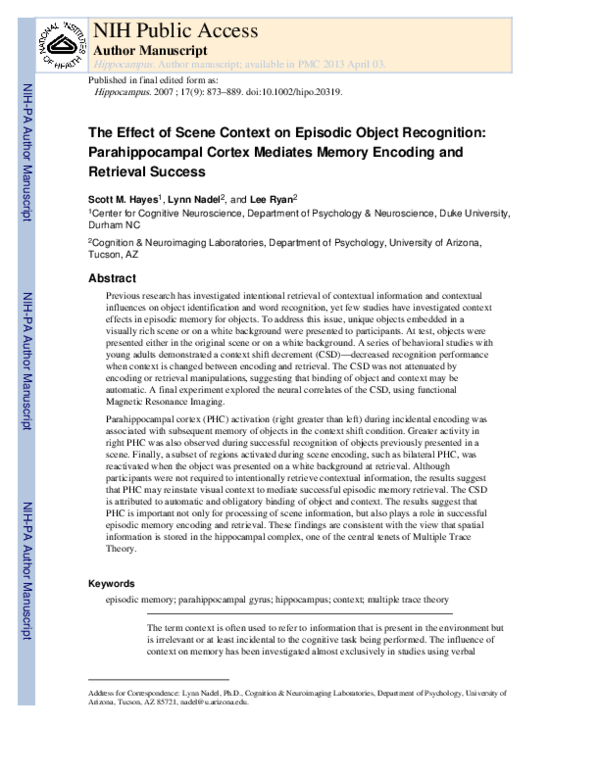 (PDF) The effect of scene context on episodic object recognition ...