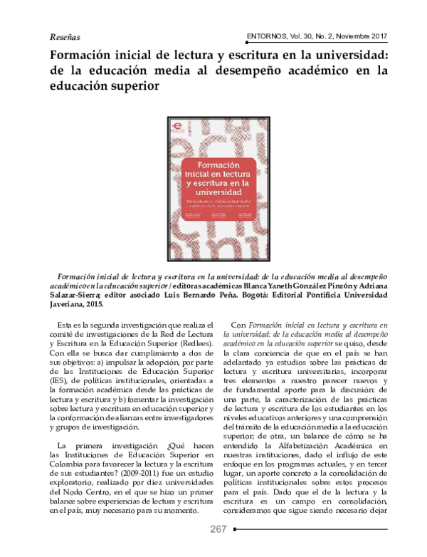 (PDF) Formación inicial de lectura y escritura en la universidad: de la ...