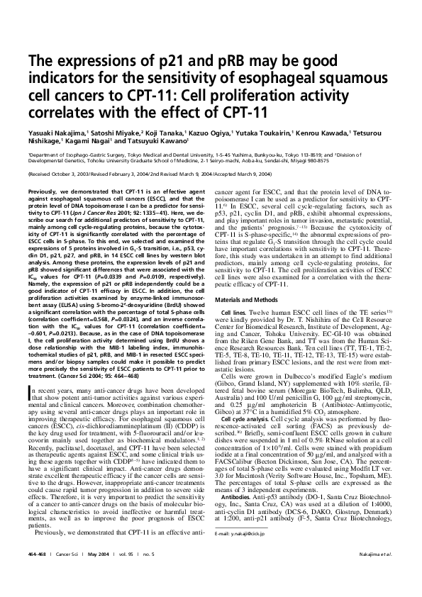 (PDF) The expressions of p21 and pRB may be good indicators for the ...
