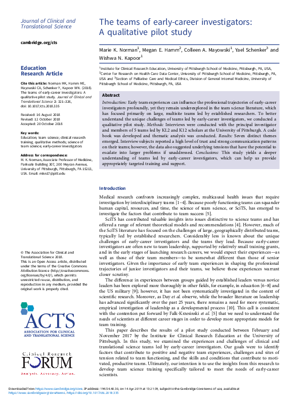 (PDF) The teams of early-career investigators: A qualitative pilot study