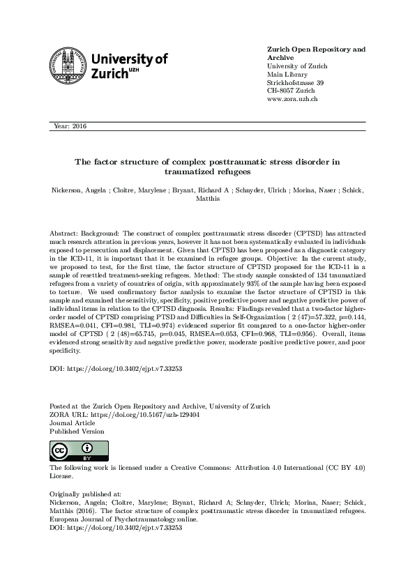(PDF) The factor structure of complex posttraumatic stress disorder in ...