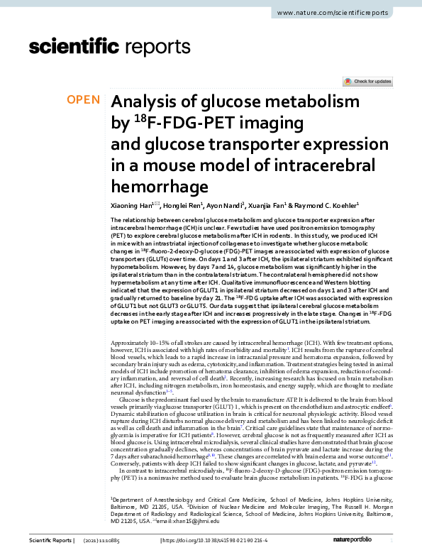 (PDF) Analysis of glucose metabolism by 18F-FDG-PET imaging and glucose ...