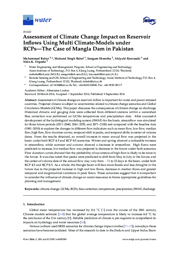 (PDF) Assessment of Climate Change Impact on Reservoir Inflows Using ...