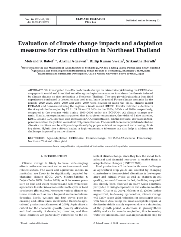 (PDF) Evaluation of climate change impacts and adaptation measures for ...