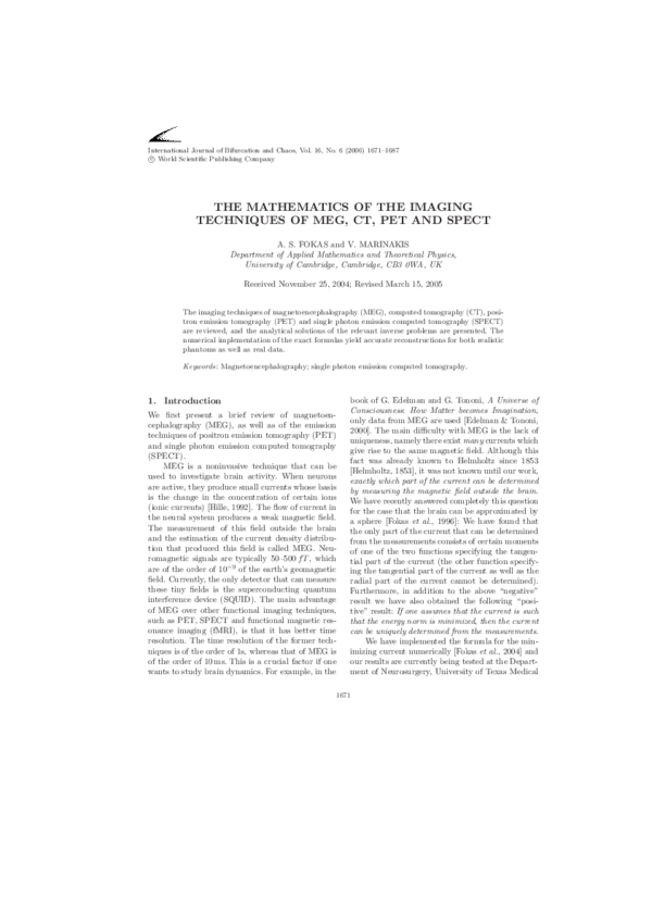 (PDF) The Mathematics of the Imaging Techniques of Meg, CT, Pet and Spect
