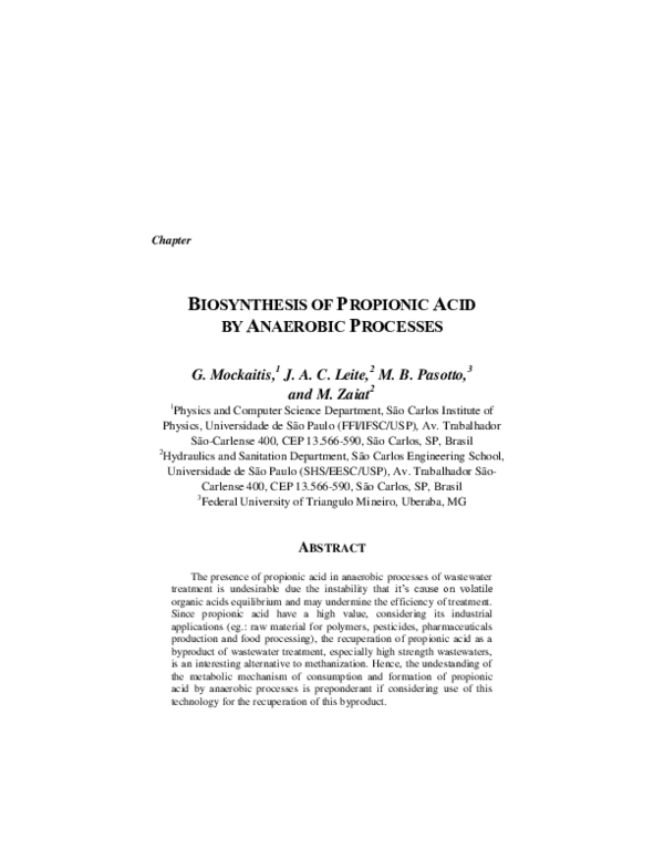 (PDF) Biosynthesis of Propionic Acid by Anaerobic Processes