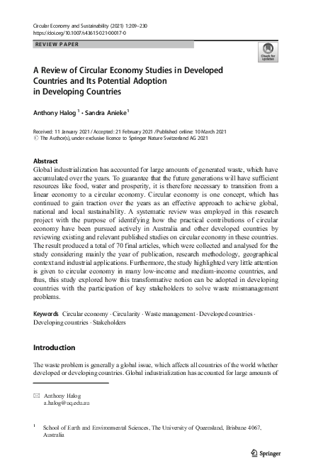 (PDF) A Review of Circular Economy Studies in Developed Countries and ...