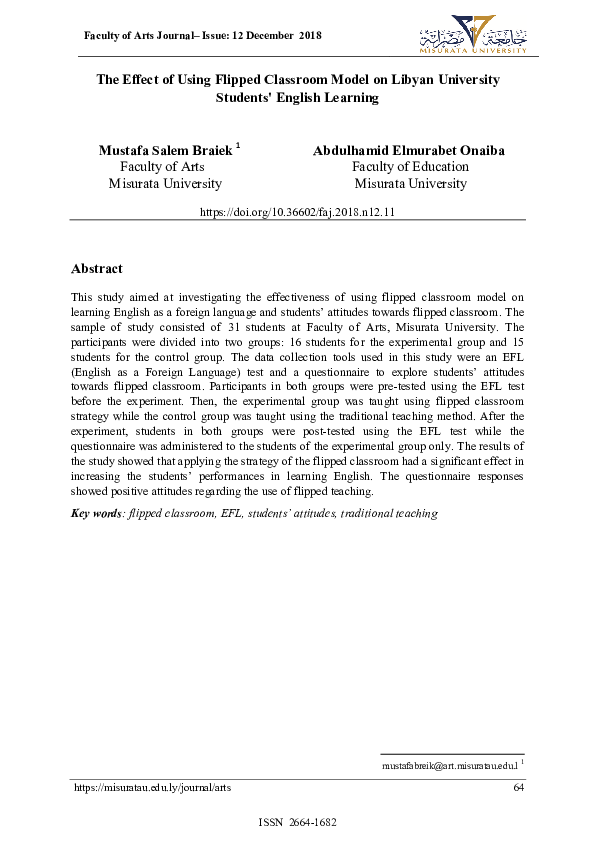 (PDF) The Effect of Using Flipped Classroom Model on Libyan University ...