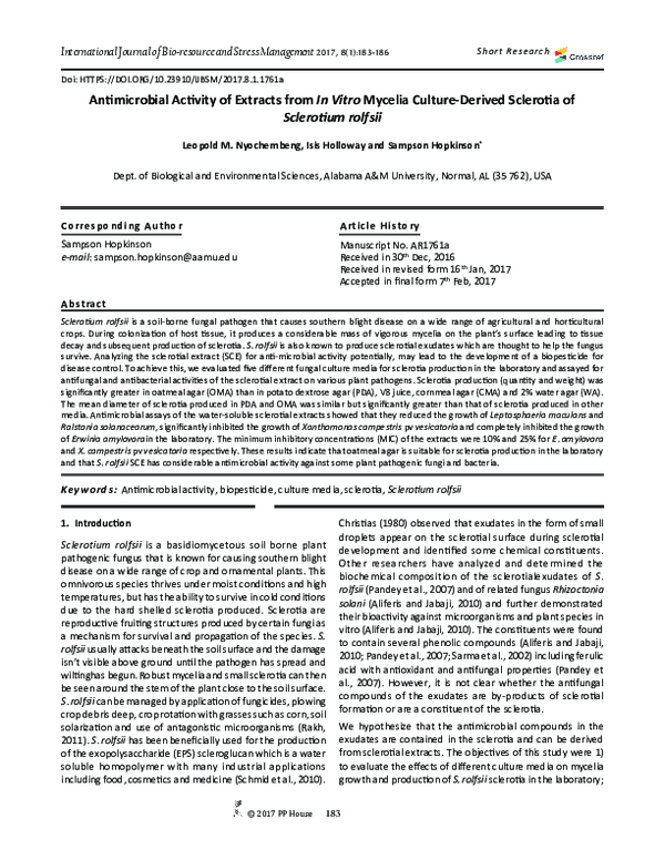 (PDF) Antimicrobial Activity of Extracts from in Vitro Mycelia Culture ...