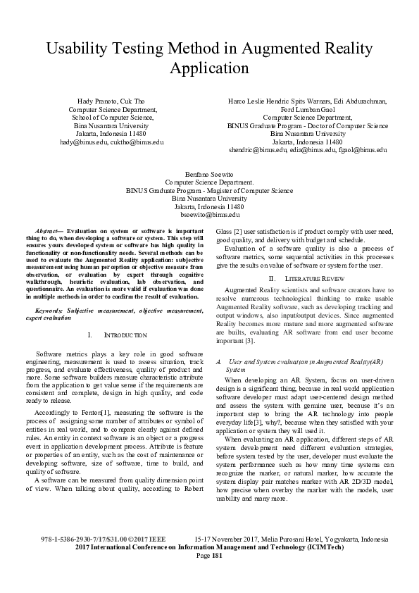 (PDF) Usability testing method in augmented reality application