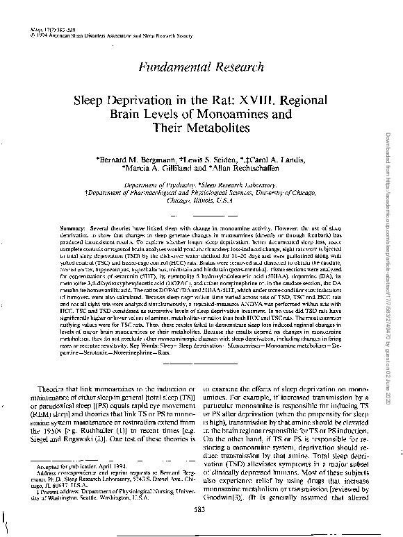 (PDF) Sleep deprivation in the rat: XVIII. Regional brain levels of ...