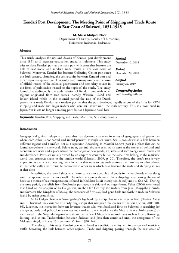 (PDF) Kendari Port Development: The Meeting Point of Shipping and Trade ...
