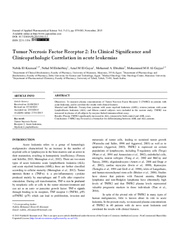 (PDF) Tumor Necrosis Factor Receptor 2: Its Clinical Significance and ...