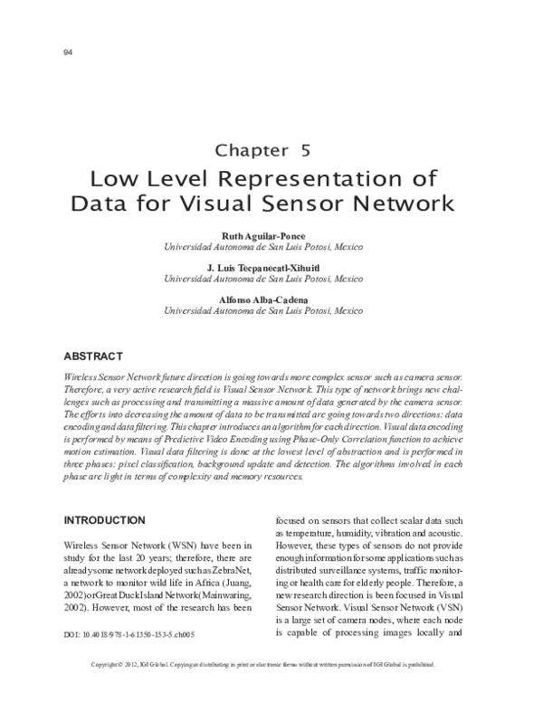 (PDF) Low Level Representation of Data for Visual Sensor Network