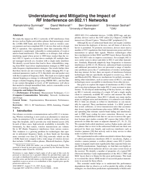 (PDF) Understanding and mitigating the impact of RF interference on 802 ...