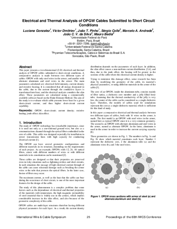 (PDF) Electrical and Thermal Analysis of OPGW Cables Submitted to Short ...