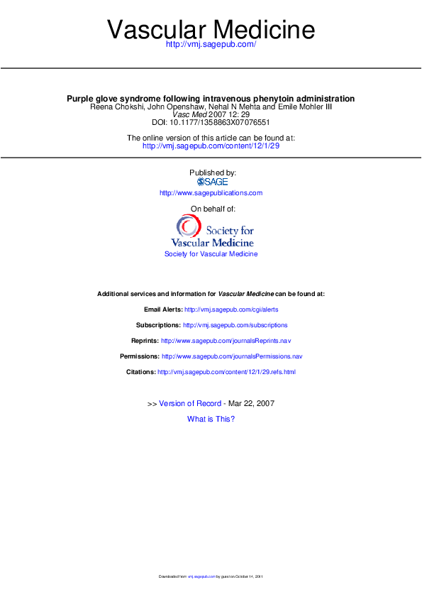 (PDF) Purple glove syndrome following intravenous phenytoin administration