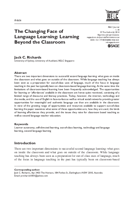 (PDF) The Changing Face of Language Learning: Learning Beyond the Classroom