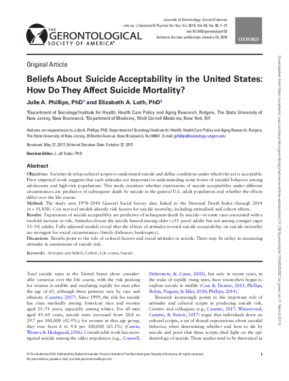 (PDF) Beliefs About Suicide Acceptability in the United States: How Do ...