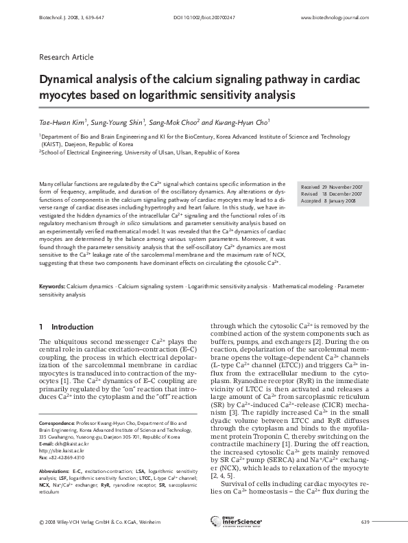 (PDF) Dynamical analysis of the calcium signaling pathway in cardiac ...