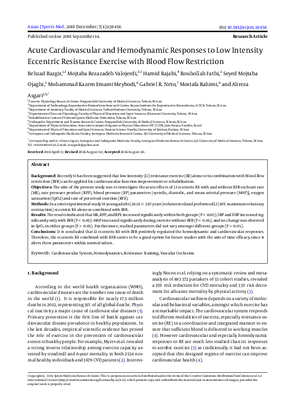(PDF) Acute Cardiovascular and Hemodynamic Response to Low Intensity ...