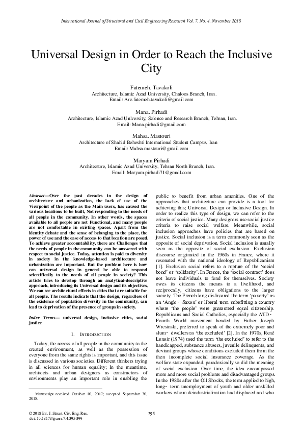(PDF) Universal Design in Order to Reach the Inclusive City